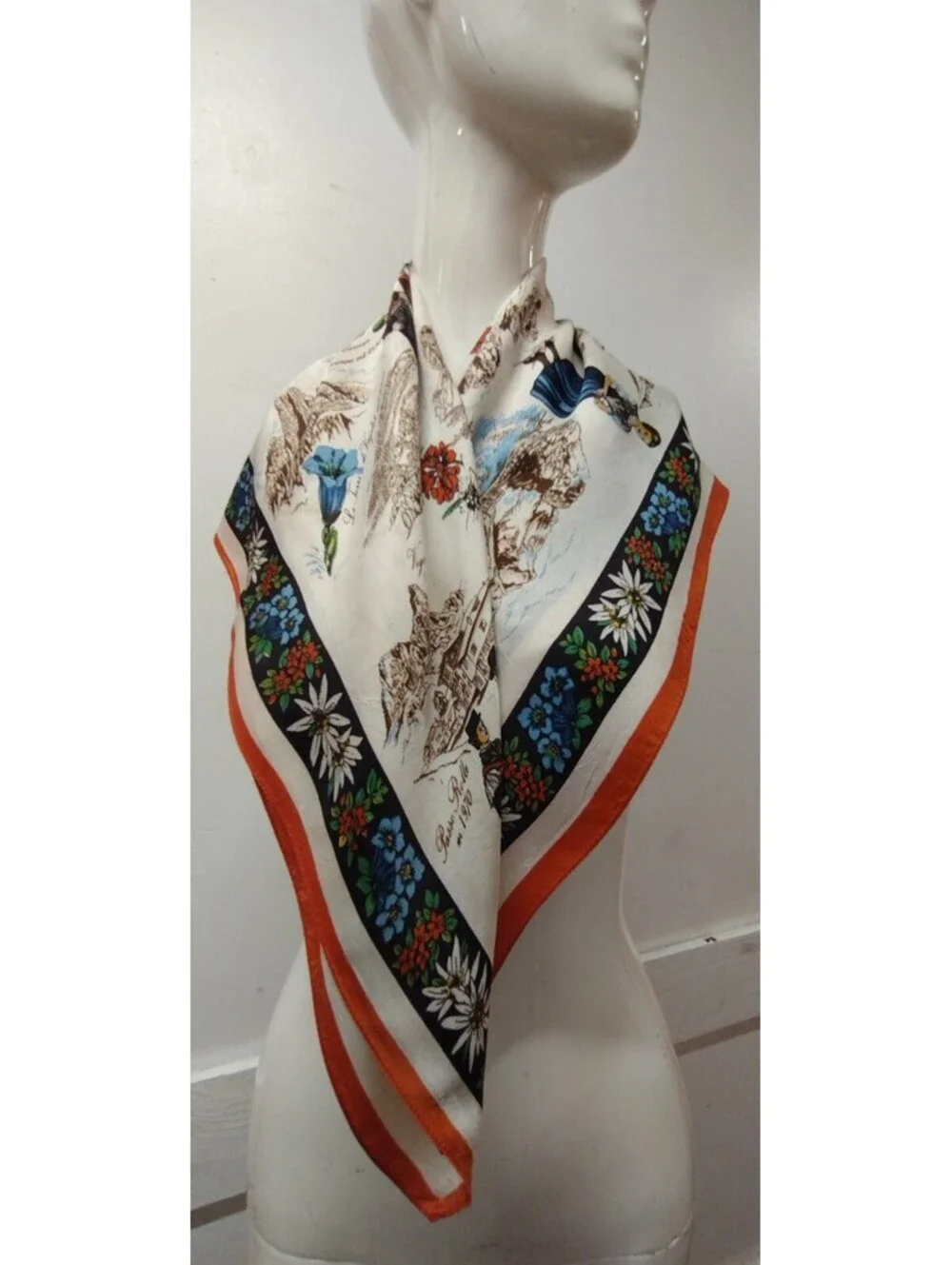 Vintage 60s Italian Adieffe Scarf Brown Colors Italian People MADE ITALY Acetate